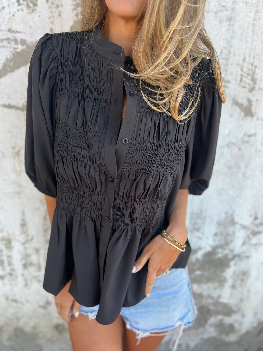 DIANE – PLEATED BUTTON-UP BLOUSE