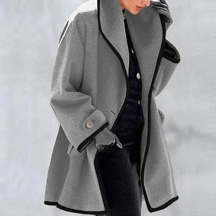 LEONA - ELEGANT CONTRAST-TRIM LONG COAT