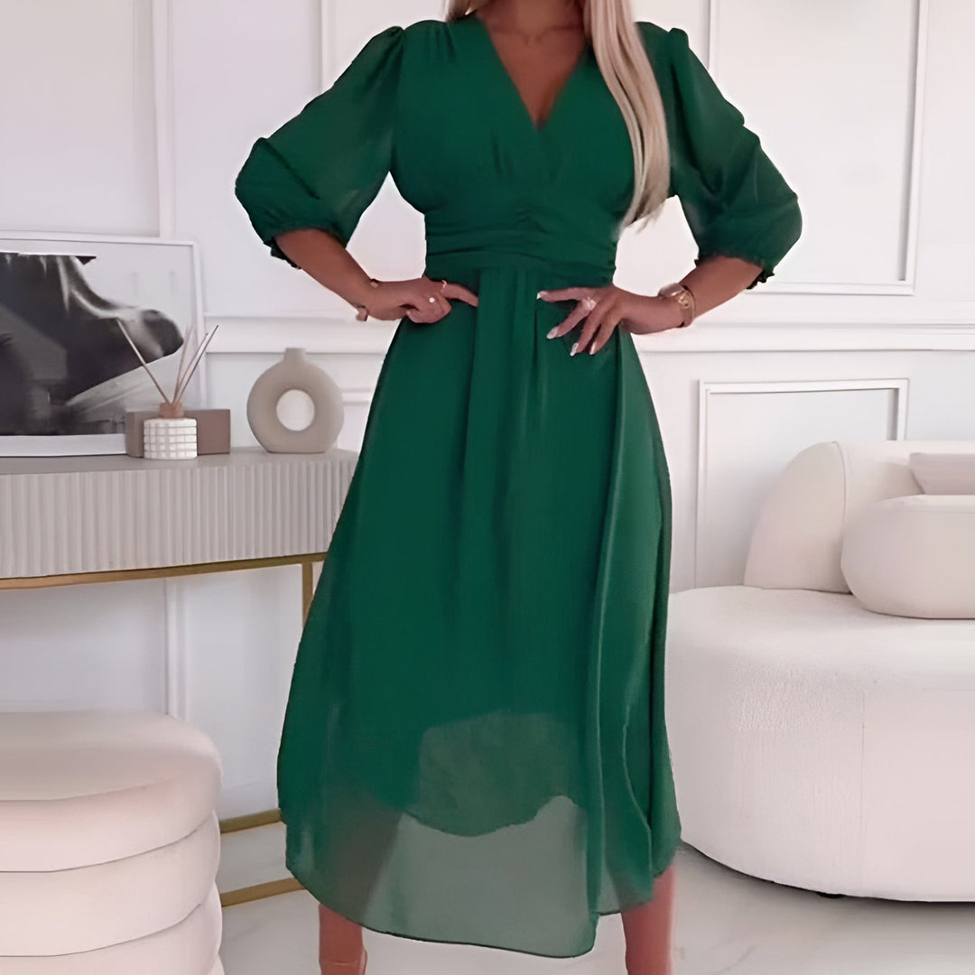 BECKY - ELEGANT FLOWY V-NECK DRESS