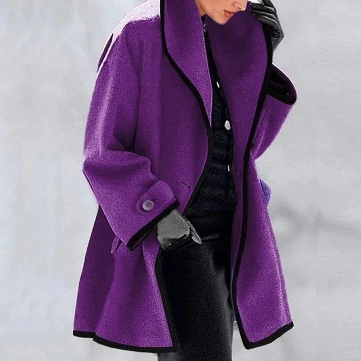 LEONA - ELEGANT CONTRAST-TRIM LONG COAT