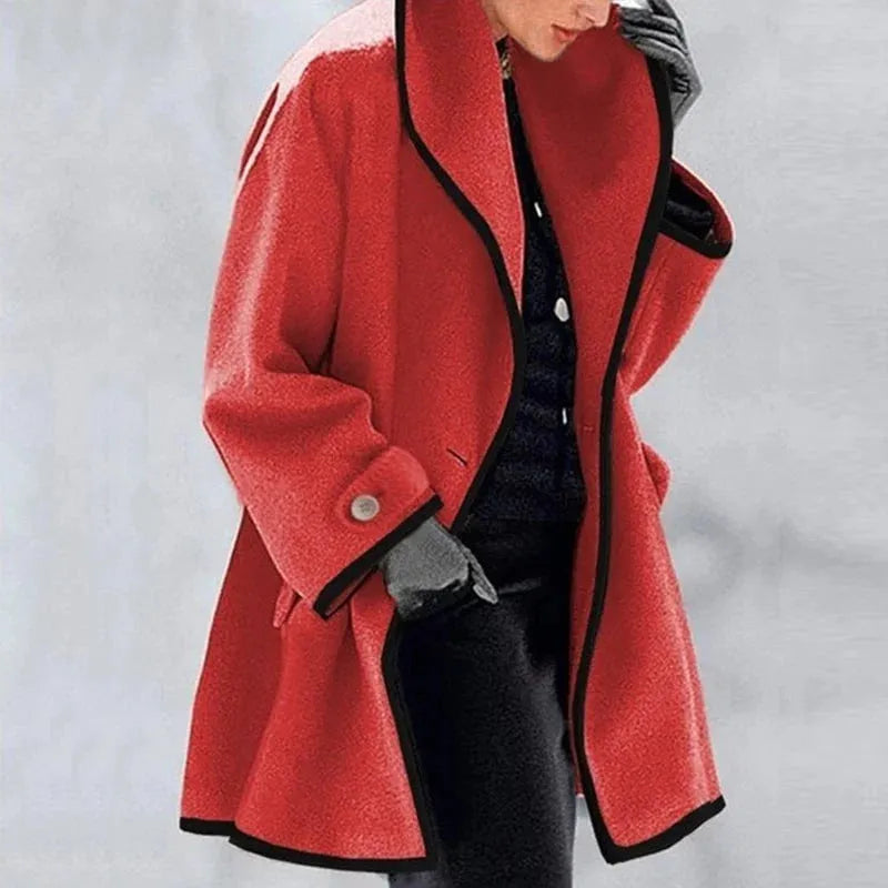 LEONA - ELEGANT CONTRAST-TRIM LONG COAT