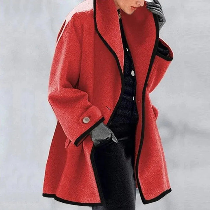 LEONA - ELEGANT CONTRAST-TRIM LONG COAT