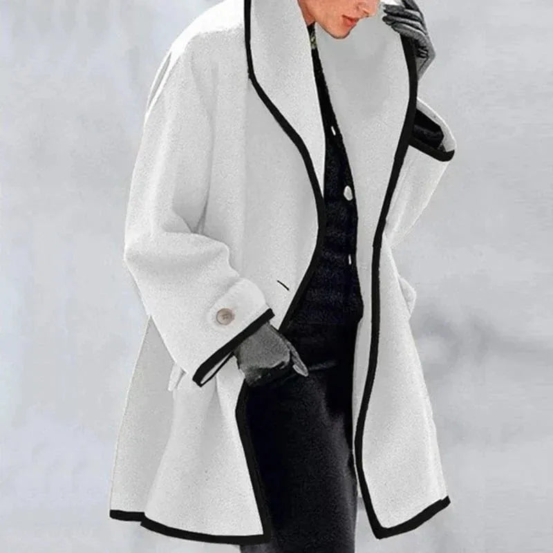 LEONA - ELEGANT CONTRAST-TRIM LONG COAT