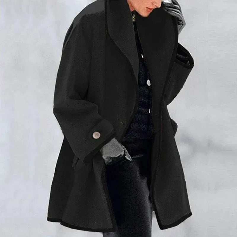 LEONA - ELEGANT CONTRAST-TRIM LONG COAT